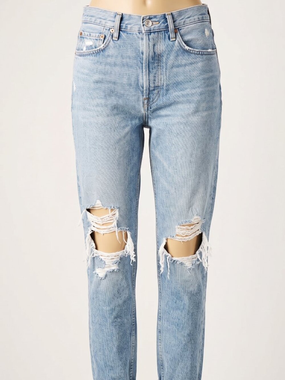 AGOLDE 90s Pinch Waist HighRise Distressed Straight Leg Jeans Size 27 Light Wash